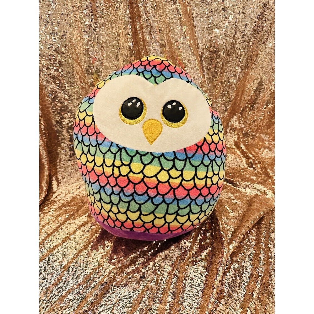 TY Squish a Boo Soft Pillow Plush Owen the Rainbow Owl Cloud Pillow 12”